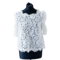Joie White X584 Sheer Lace Ruched Sleeve Blouse UK M