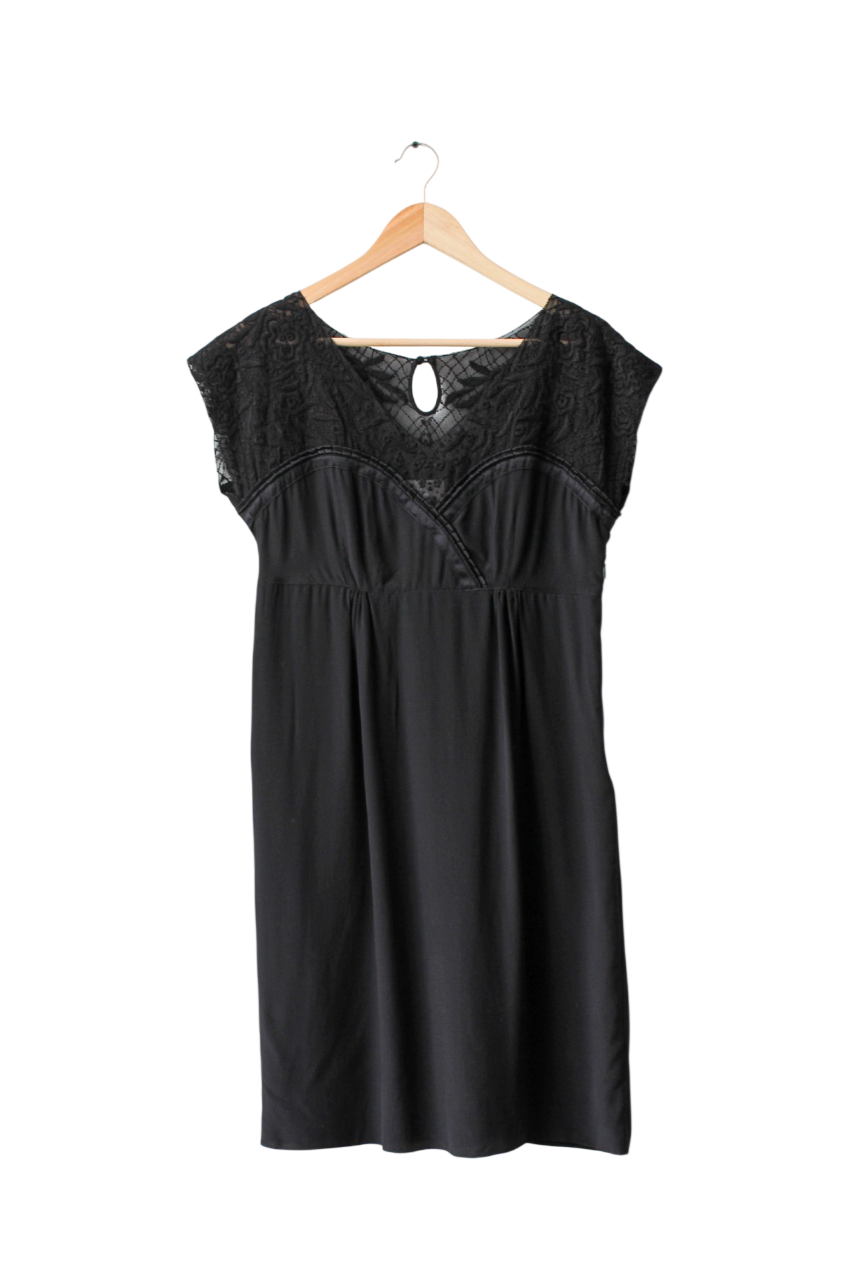 ghost Black 100% Silk Embroidered  Lace Dress UK 10