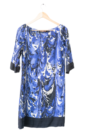 REISS Blue Abstract Painterly Print Dress UK 8