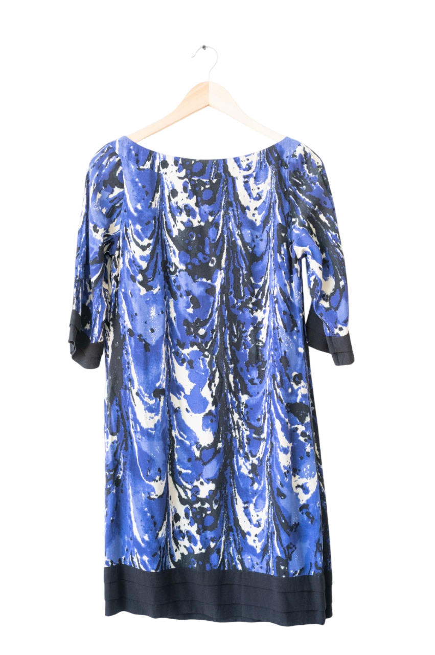 REISS Blue Abstract Painterly Print Dress UK 8