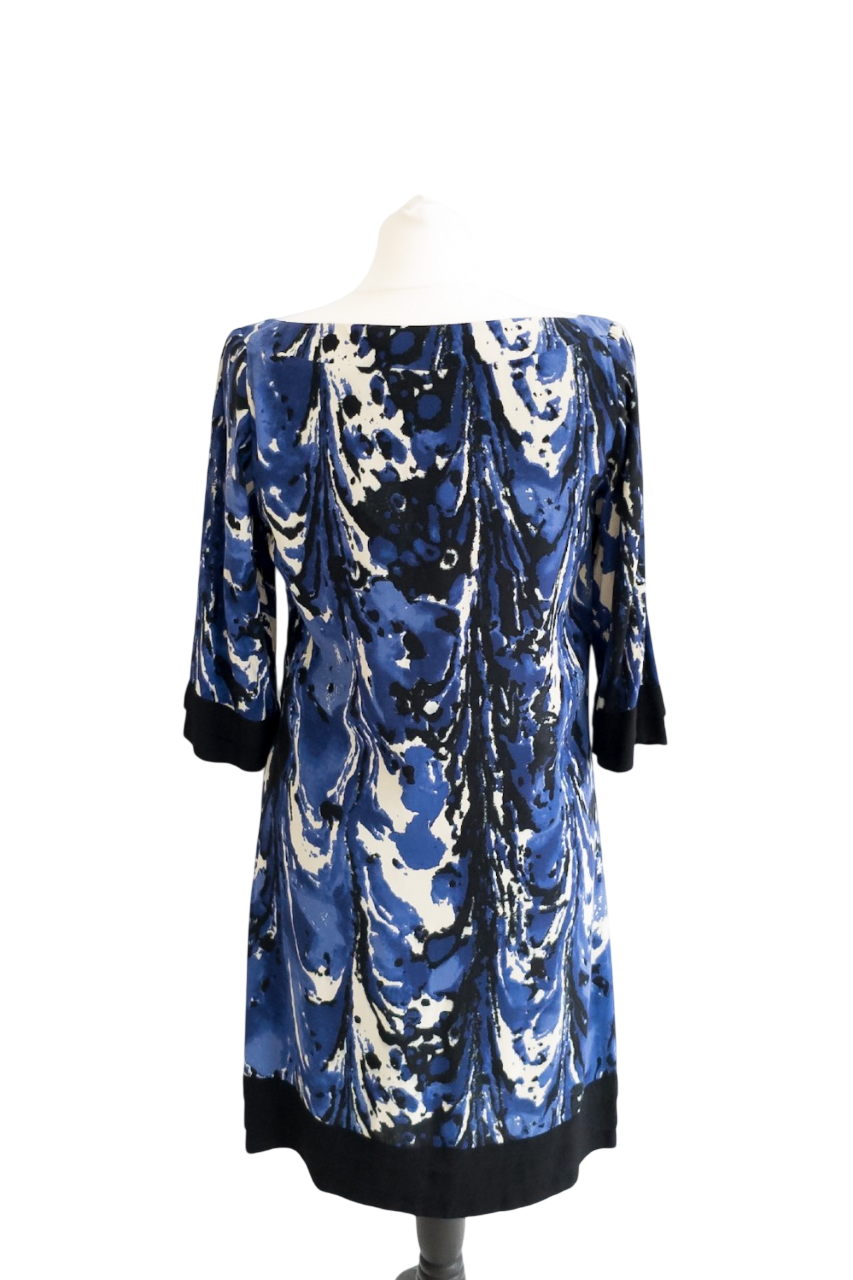 REISS Blue Abstract Painterly Print Dress UK 8