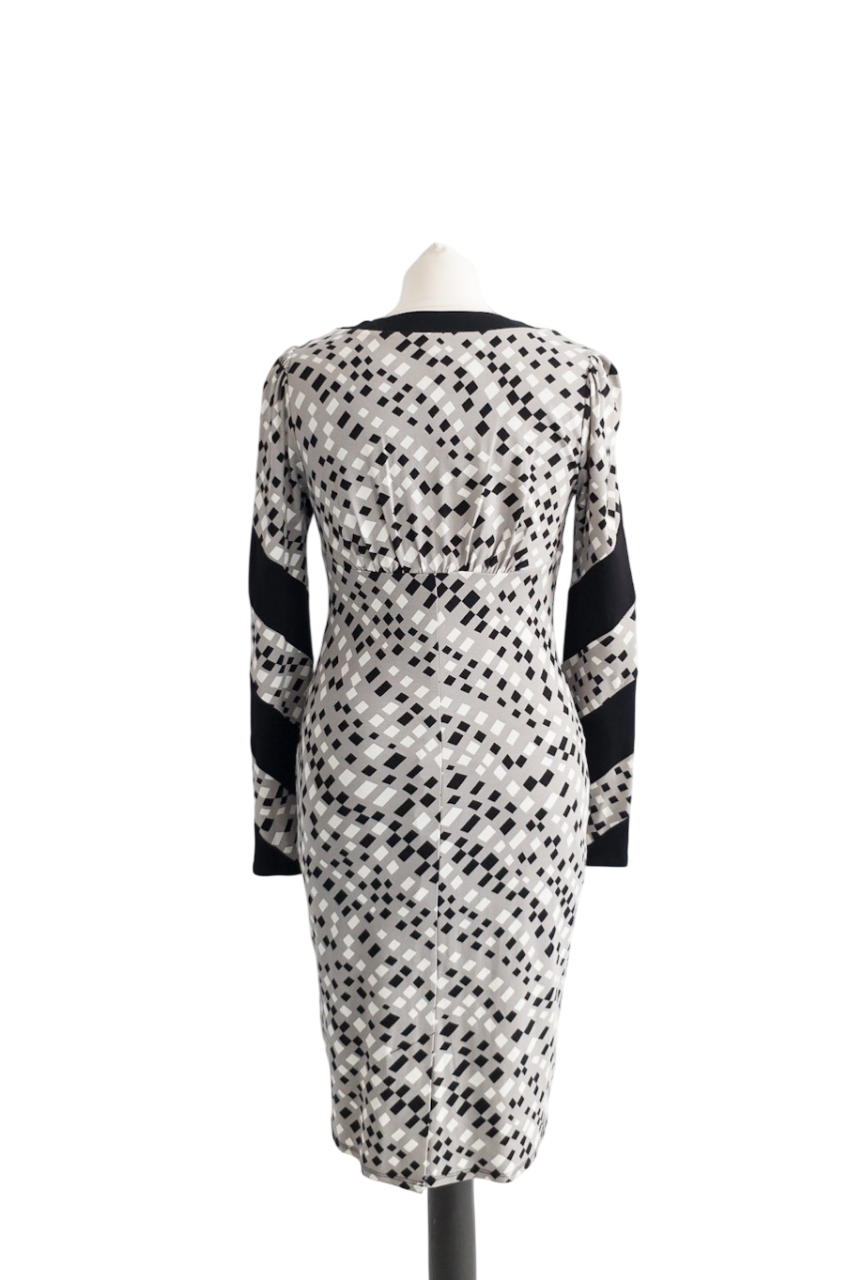 Ossie Clark Grey Keyhole Geometric Printed Dress UK 10