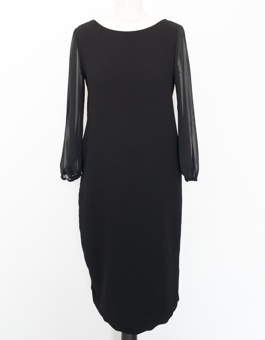 David Emanuel Black Chiffon sleeve Midi Dress With Cape Detail UK 10