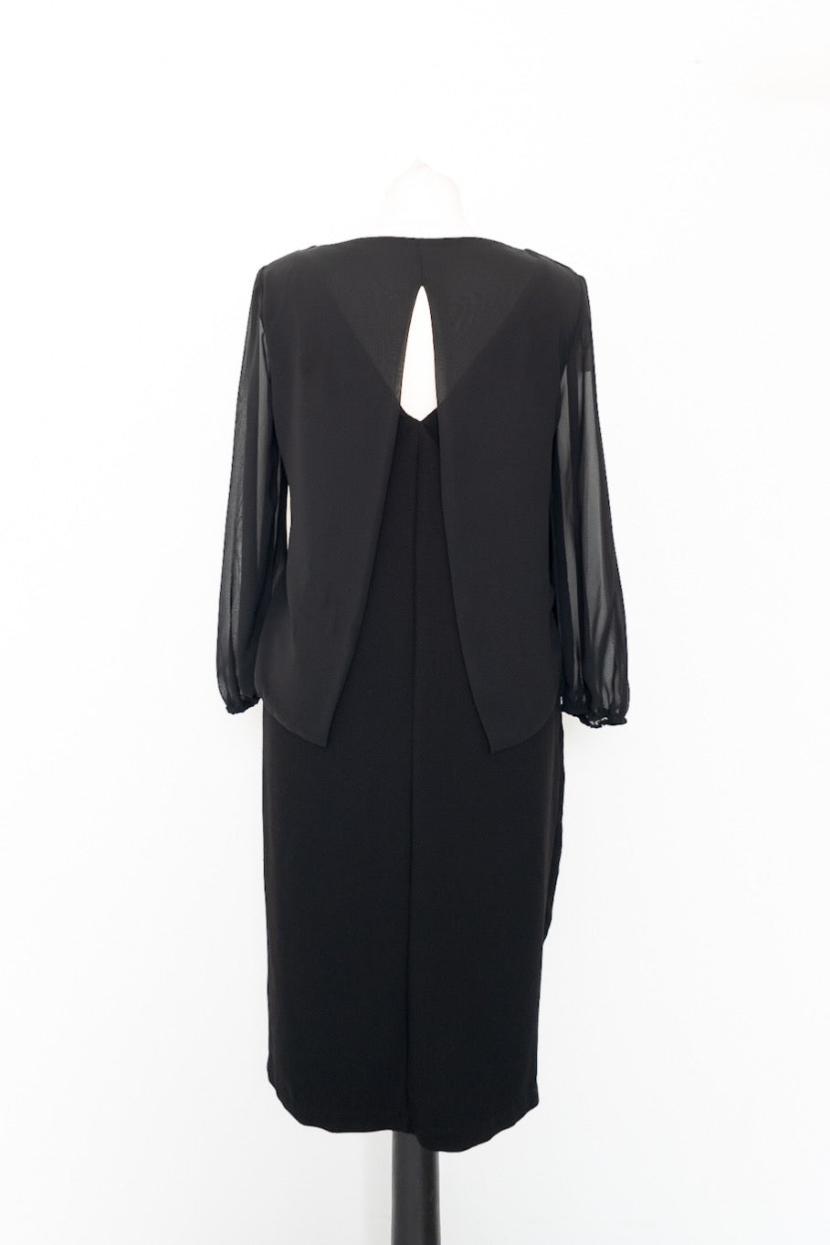 David Emanuel Black Chiffon sleeve Midi Dress With Cape Detail UK 10