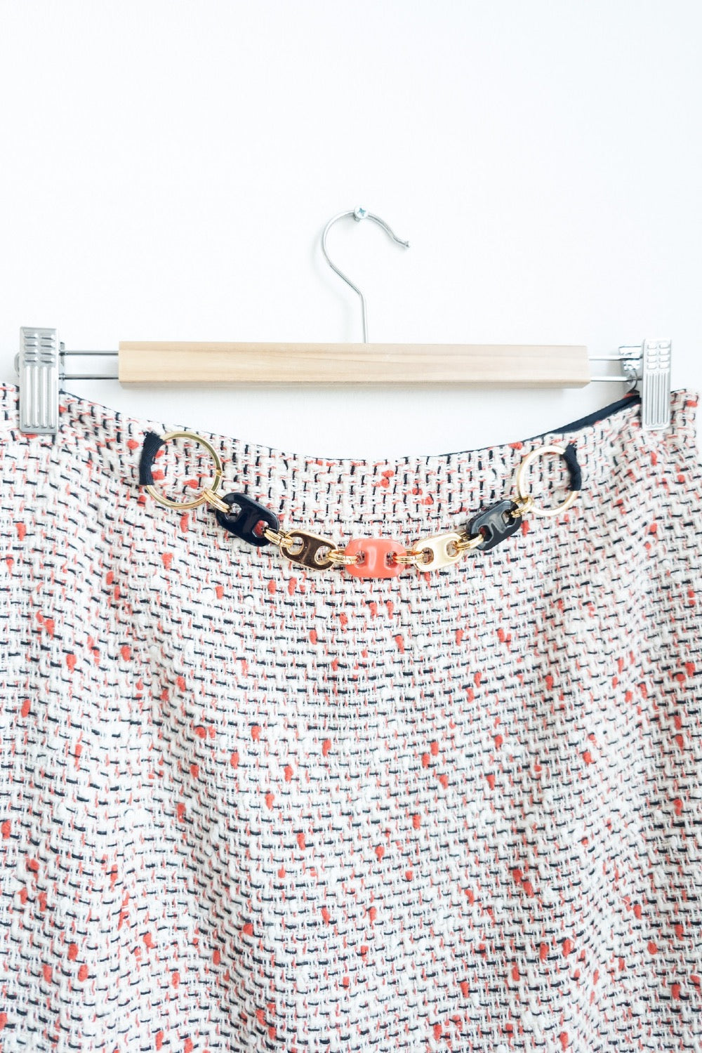 MILLY NY White /Red / Black tweed belt detail skirt UK 10