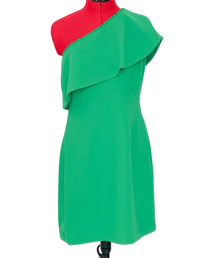 Whistles Green One shoulder ruffle Teagan Dress UK 12