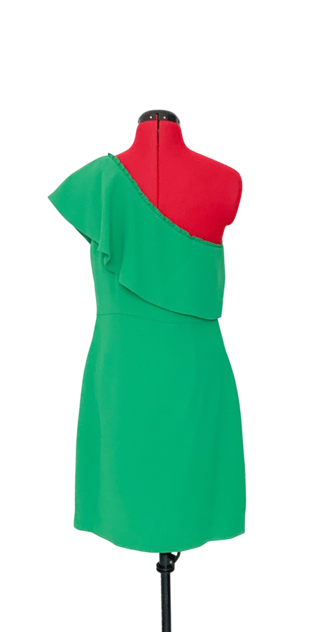Whistles Green One shoulder ruffle Teagan Dress UK 12