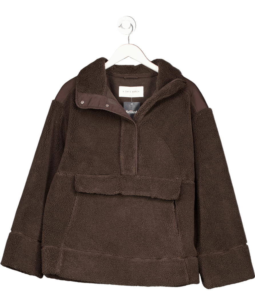 A Day's March Luxury Brown Pile Fleece Sweatshirt UK M - Reliked