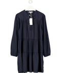 M&S Blue Pure Lyocel Tie Neck Mini Tiered Dress UK 14