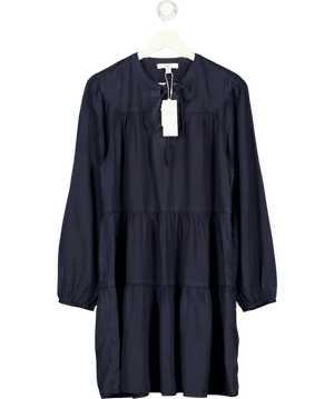 M&S Blue Pure Lyocel Tie Neck Mini Tiered Dress UK 14