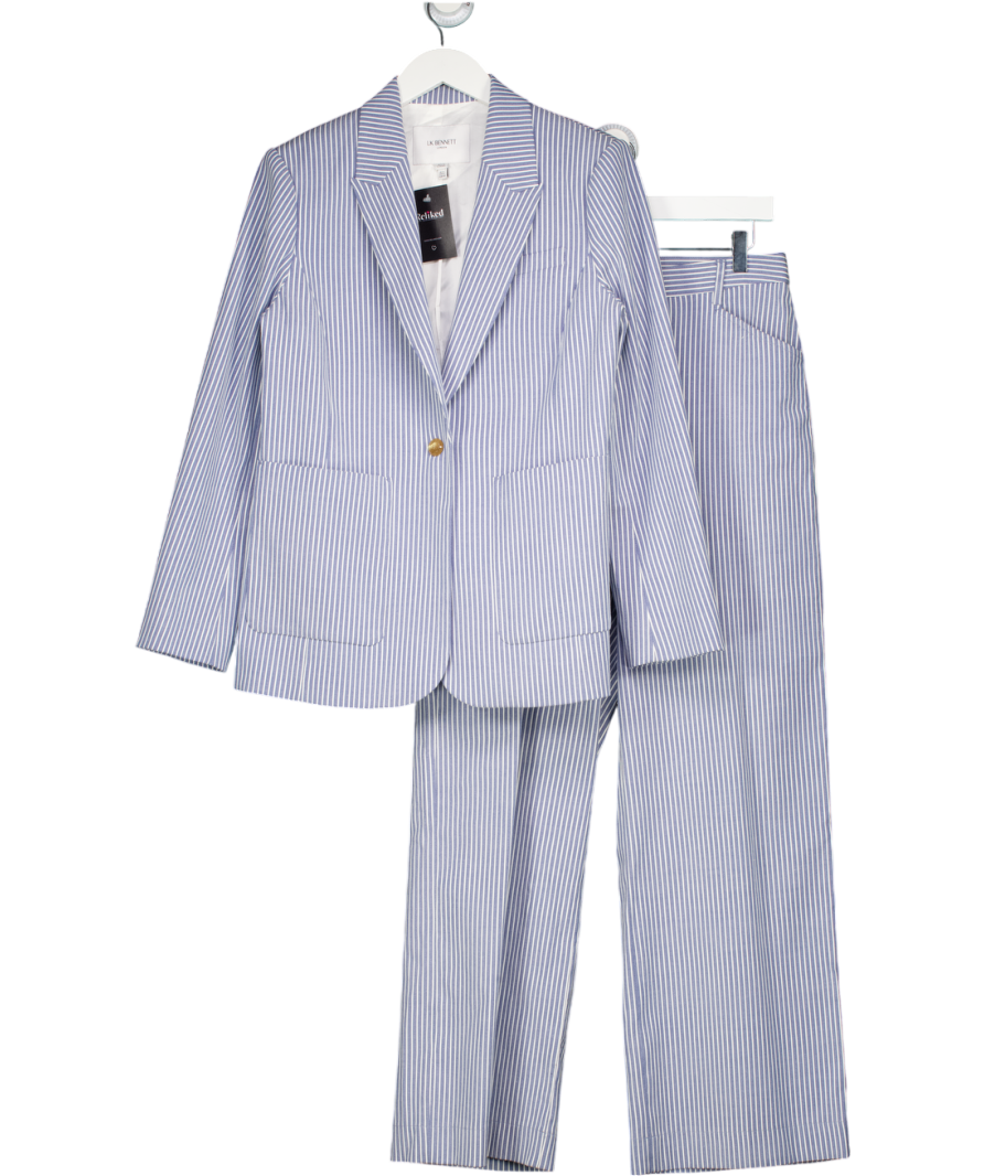 LK Bennett Gene Blue And White Stripe Cotton-rich Suit UK 12