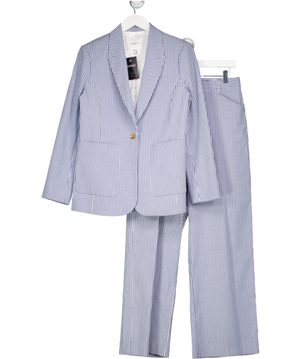 LK Bennett Gene Blue And White Stripe Cotton-rich Suit UK 12