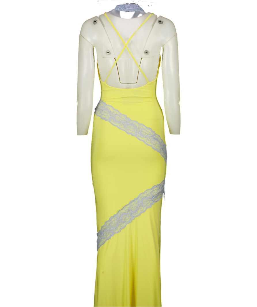 ASOS Lace Cut About Slinky Maxi Dress With Scarf Detail In Lemon Yellow UK XS