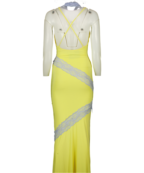 ASOS Lace Cut About Slinky Maxi Dress With Scarf Detail In Lemon Yellow UK XS