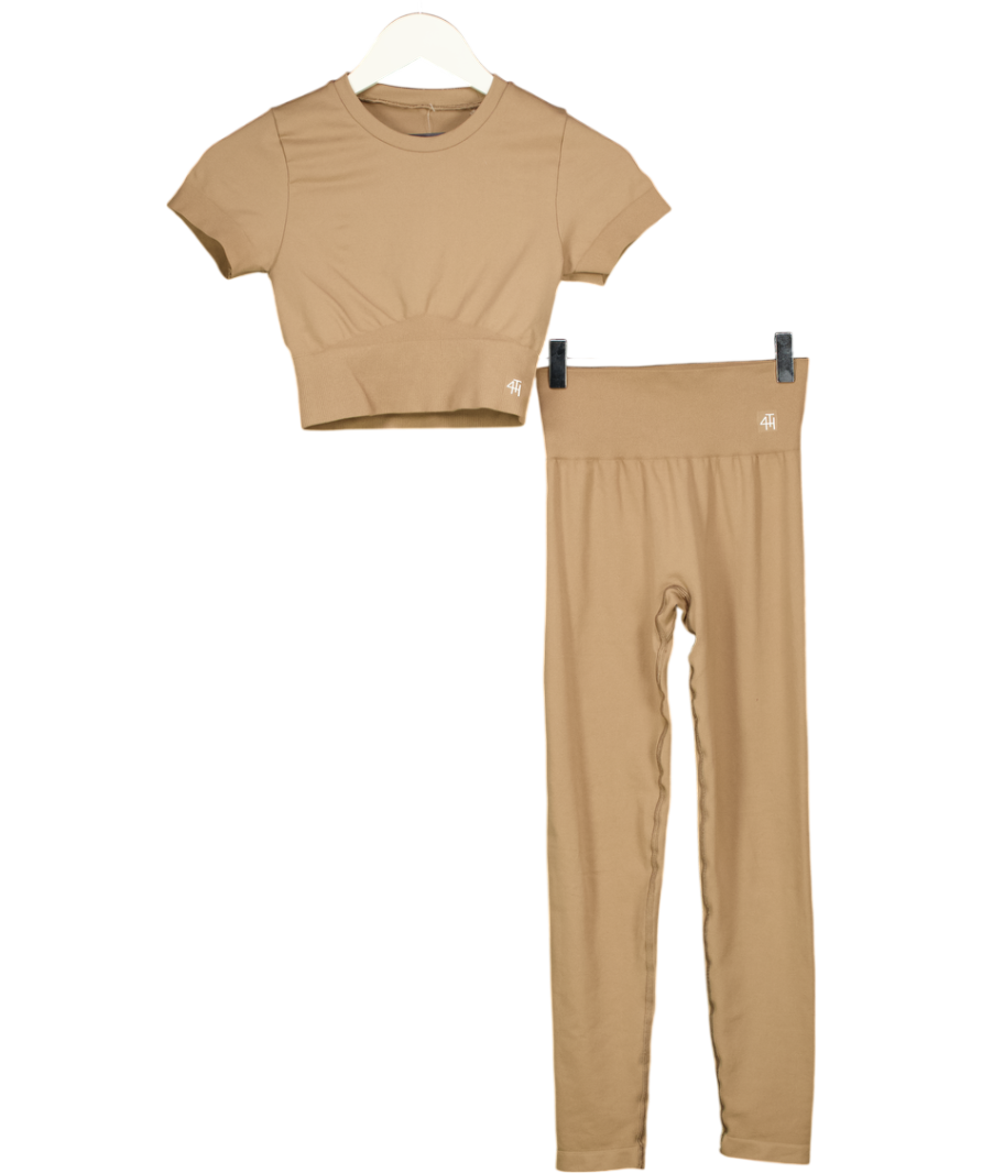 4th & Reckless Brown Brogan Short-sleeve Performance Gym Top & Leggings Set UK S
