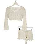 TULAROSA 2-piece White Crochet Top & Shorts Set UK XS