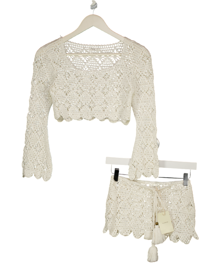 TULAROSA 2-piece White Crochet Top & Shorts Set UK XS