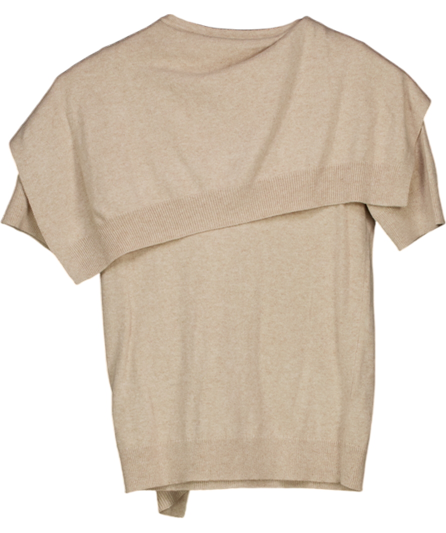 Mint Velvet Beige Neutral Cotton Blend Scarf Detail Knit Top UK XS