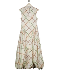 ARRANGE White Sleeveless Bubble Hem Midi Dress In Soft Check Print UK 10