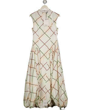 ARRANGE White Sleeveless Bubble Hem Midi Dress In Soft Check Print UK 10