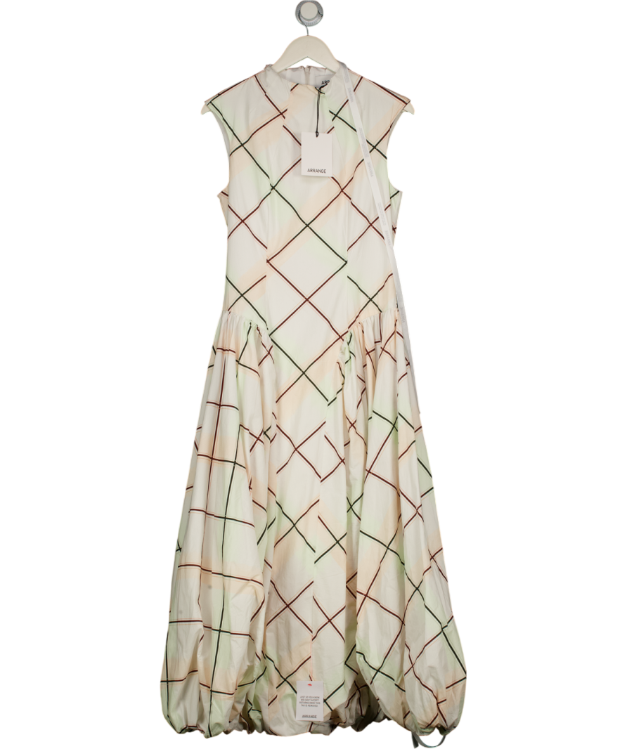 ARRANGE White Sleeveless Bubble Hem Midi Dress In Soft Check Print UK 10