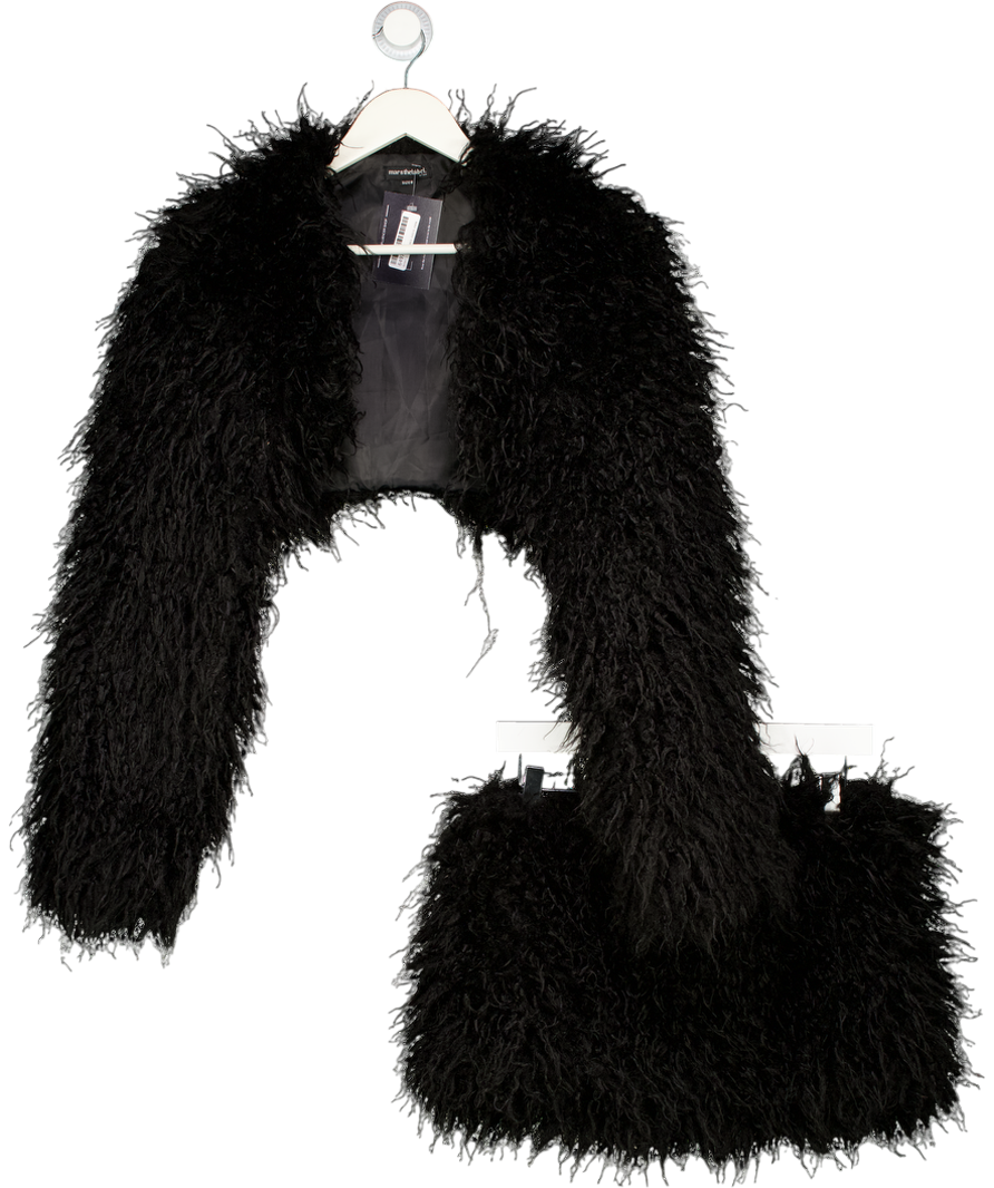 Mars the Label Black The Sabrine Faux Fur Cropped Shrug UK 8