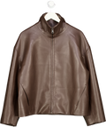 HENNE Chocolate Brown Butter Soft Faux Leather Funnel Neck Jacket UK 8