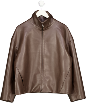 HENNE Chocolate Brown Butter Soft Faux Leather Funnel Neck Jacket UK 8