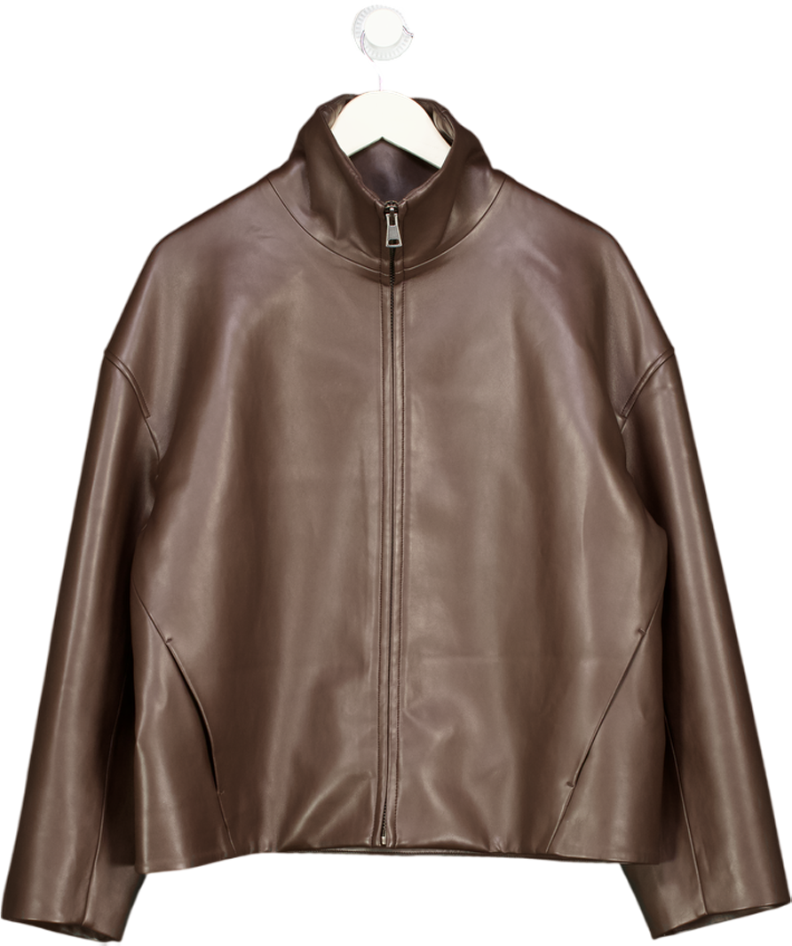 HENNE Chocolate Brown Butter Soft Faux Leather Funnel Neck Jacket UK 8