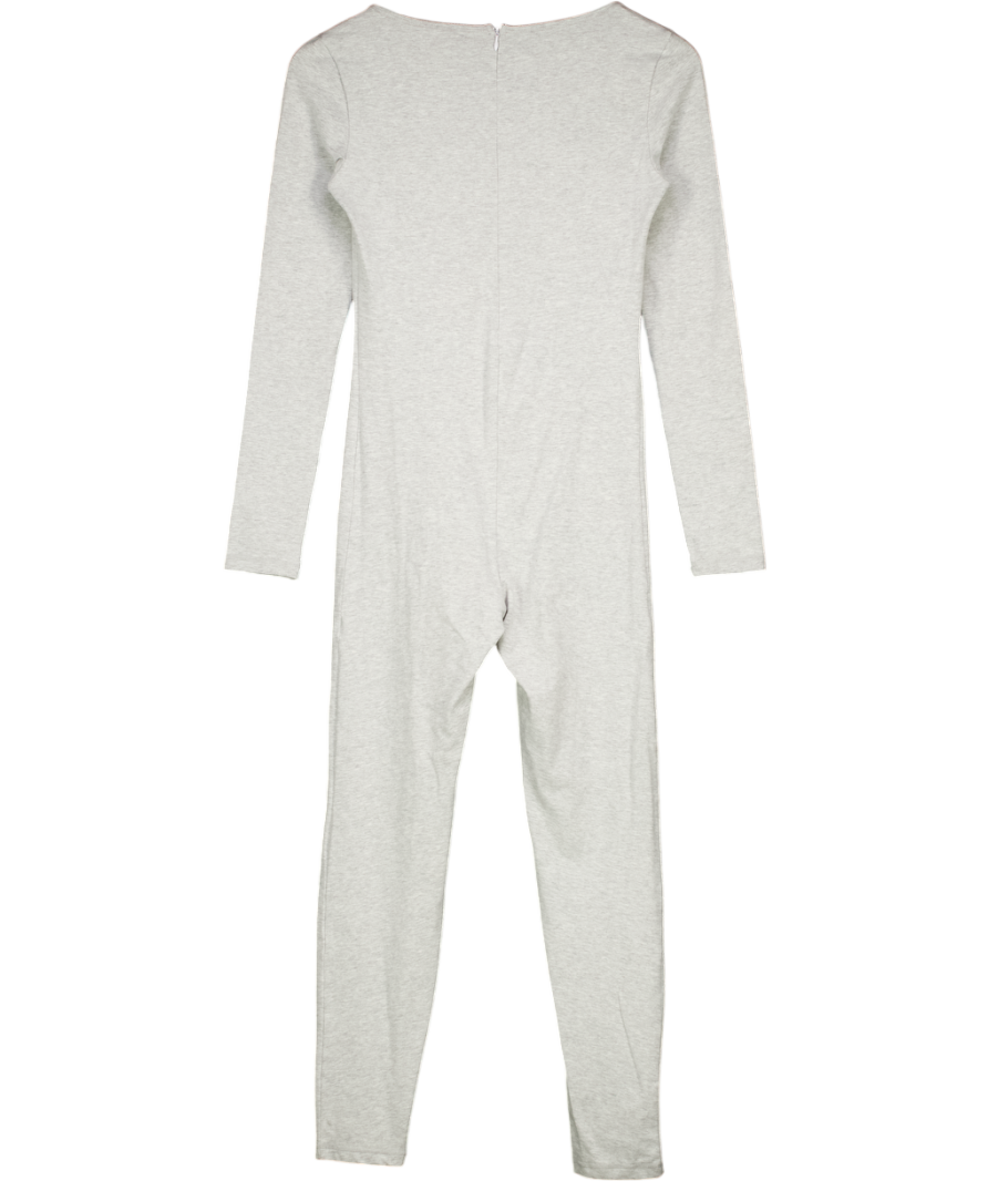 Adanola Grey Melange Square-neck Long-sleeved Stretch-cotton Unitard UK S