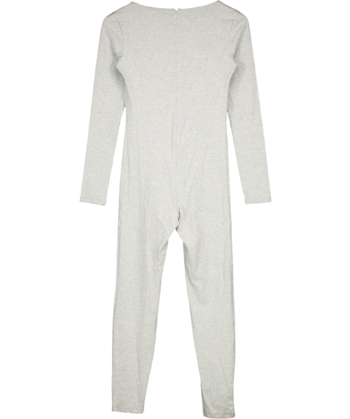Adanola Grey Melange Square-neck Long-sleeved Stretch-cotton Unitard UK S