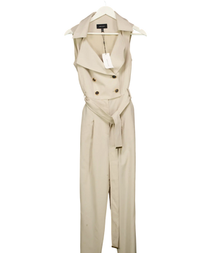 Karen Millen Beige Polished Stretch Wool Blend Double Breasted Jumpsuit Ston UK 8