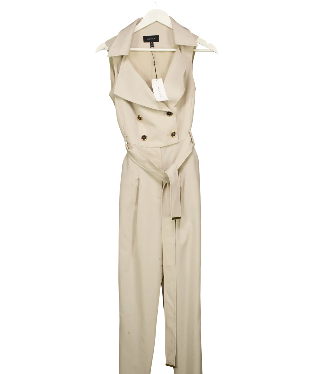 Karen Millen Beige Polished Stretch Wool Blend Double Breasted Jumpsuit Ston UK 8
