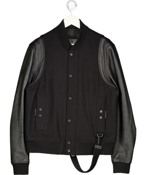 TRENCH LONDON London Black Leather Sleeve Bomber Jacket UK XL