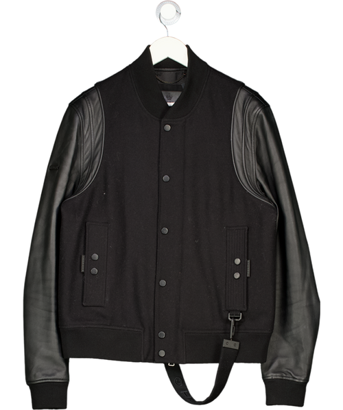 TRENCH LONDON London Black Leather Sleeve Bomber Jacket UK XL