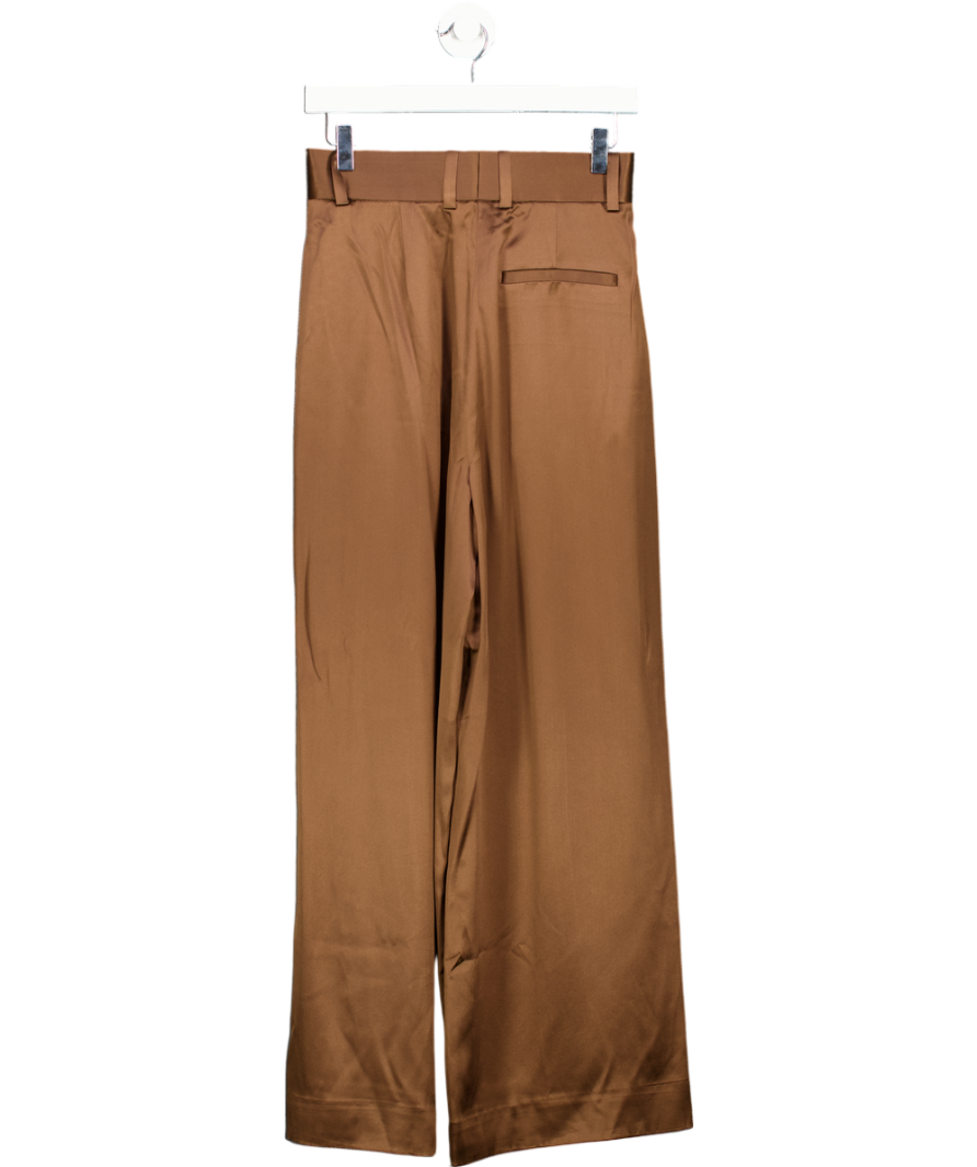 LilySilk Chocolate Brown High-waisted Wide Leg Dense Silk Pants - Breen UK 6