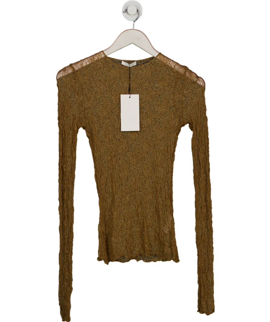 ZARA Brown Cobweb Lace Long Sleeve Top UK S