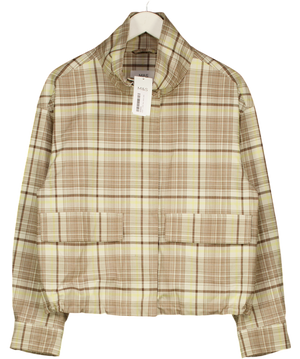M&S Cream Checked Funnel Neck Barn Jacket UK S