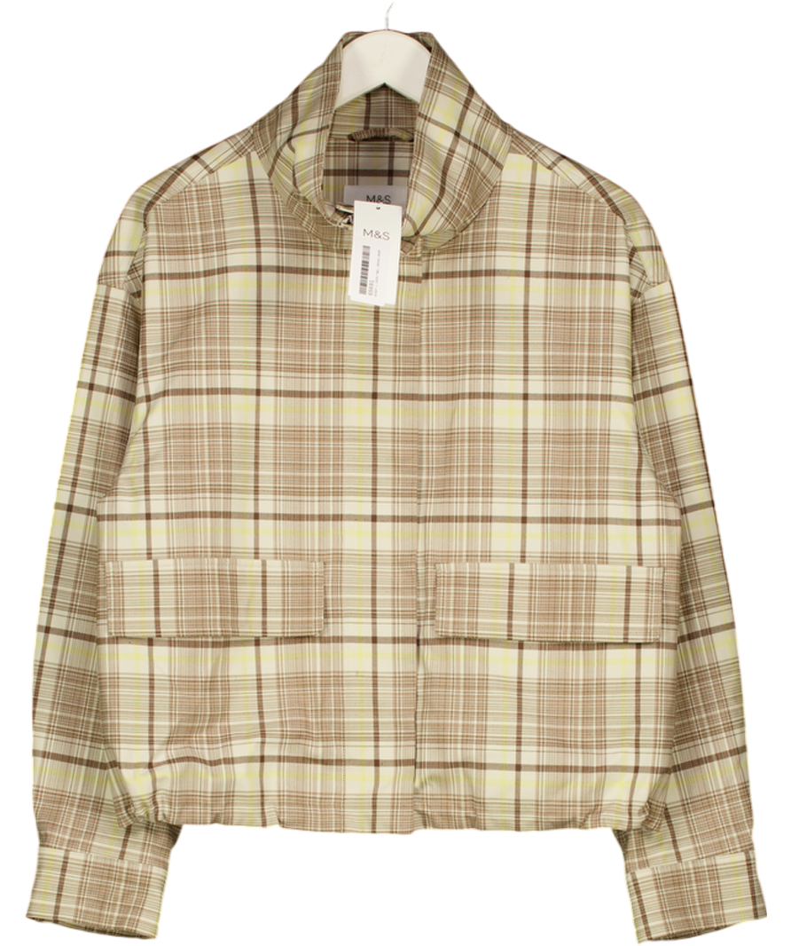 M&S Cream Checked Funnel Neck Barn Jacket UK S