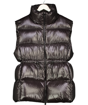 H&M Black Longline Down Feather Filled Puffer Gilet With Drawstring Waist UK M