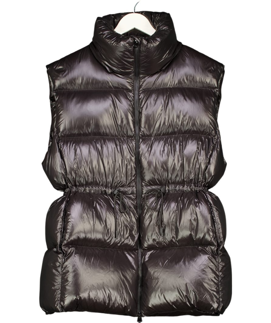 H&M Black Longline Down Feather Filled Puffer Gilet With Drawstring Waist UK M