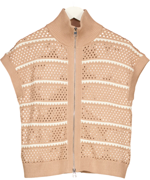 VARLEY Beige Haney Zip-through Knit Top114 UK XS