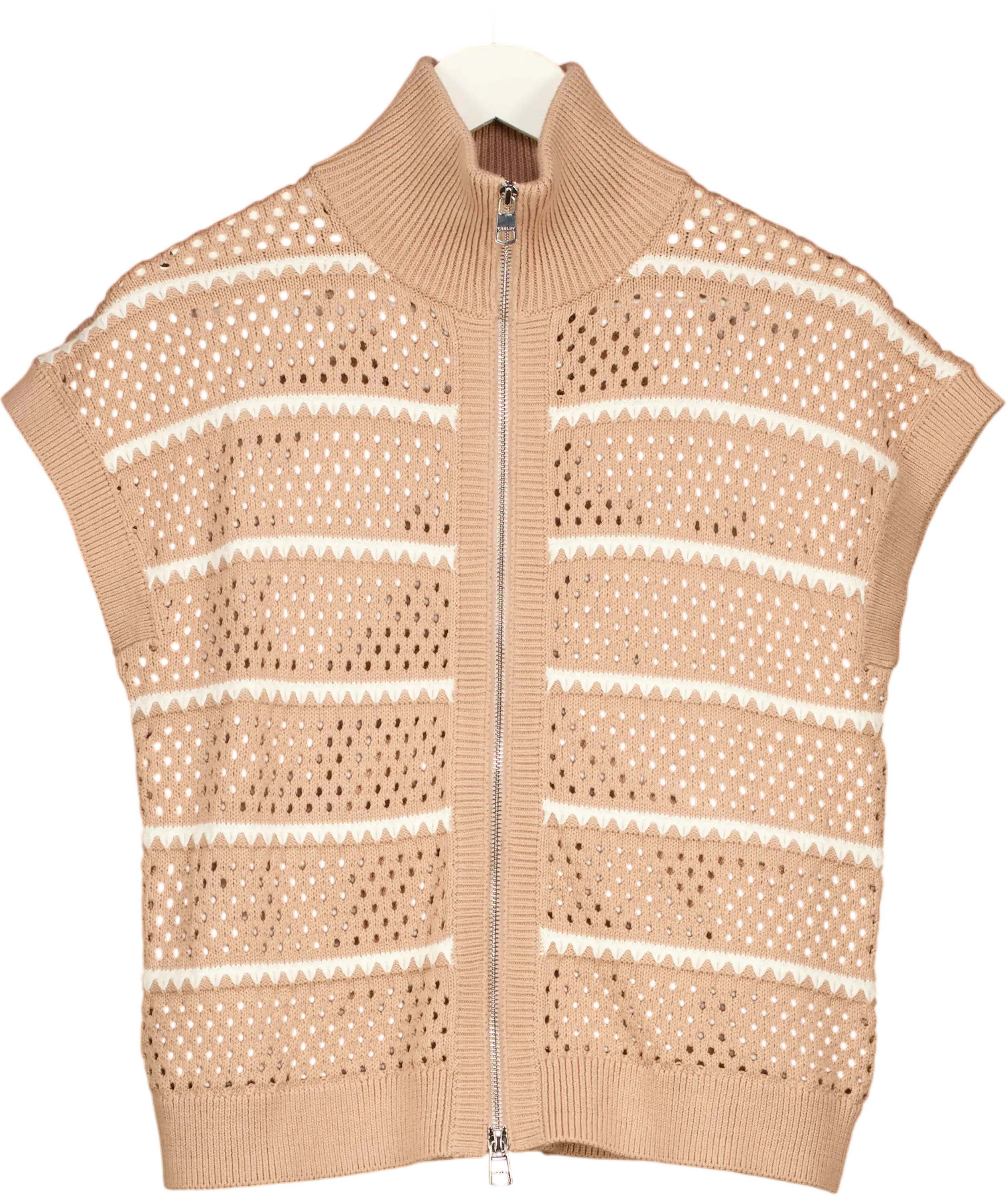 VARLEY Beige Haney Zip-through Knit Top114 UK XS