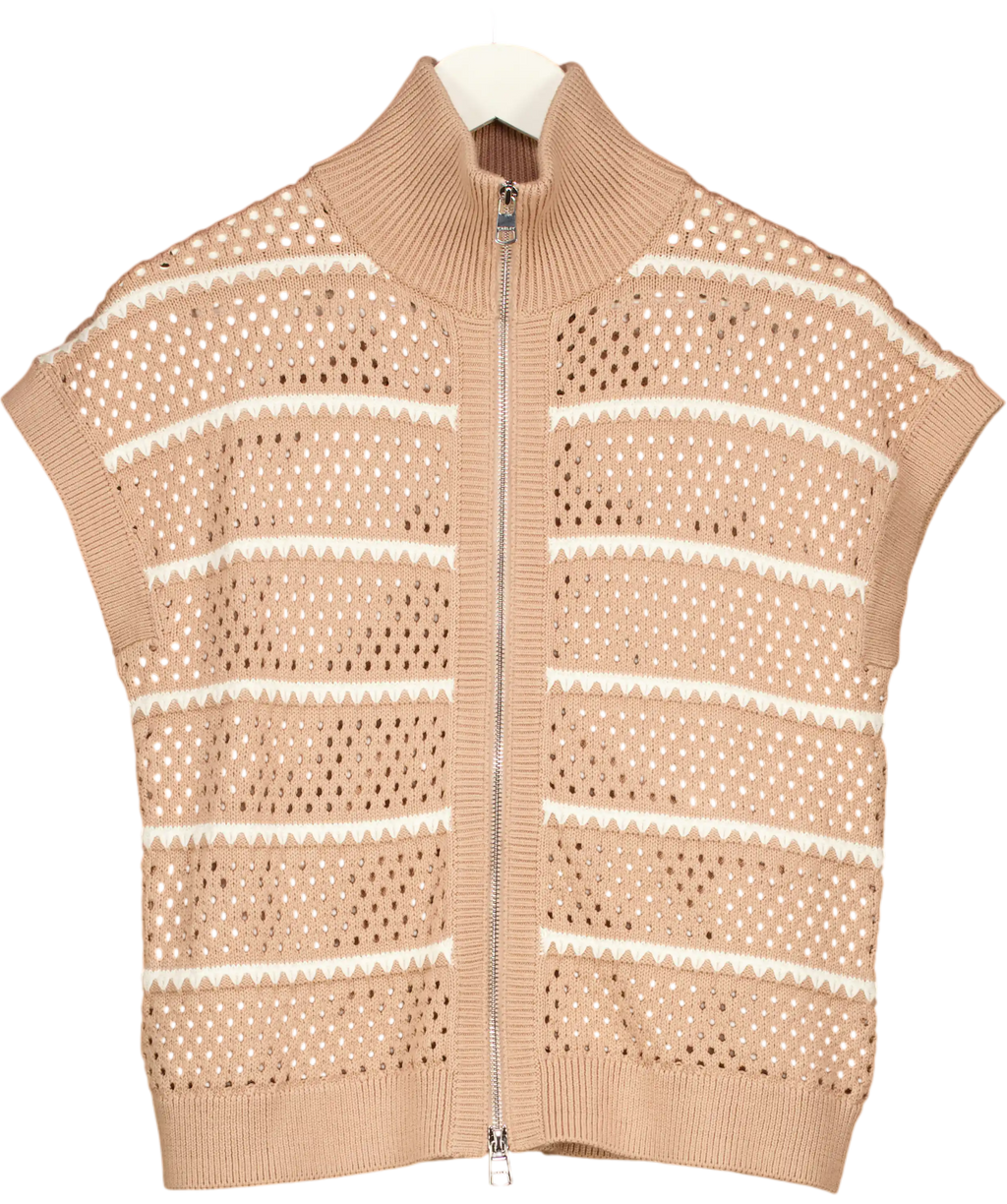 VARLEY Beige Haney Zip-through Knit Top114 UK XS