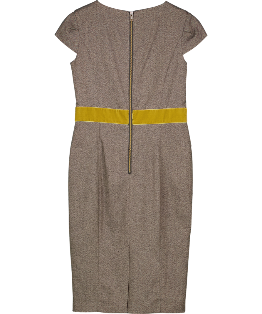 NEXT Brown / Olive Green Velvet Bow Front Pencil Dress UK 10