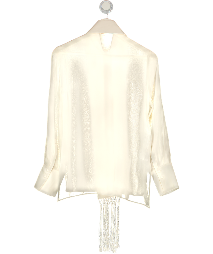 MANGO Cream Silk Shirt With Fringed Pocket Square UK XS
