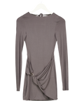 White Fox Proof I Exist Long Sleeve Mini Dress Charcoal Grey UK XS