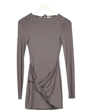 White Fox Proof I Exist Long Sleeve Mini Dress Charcoal Grey UK XS