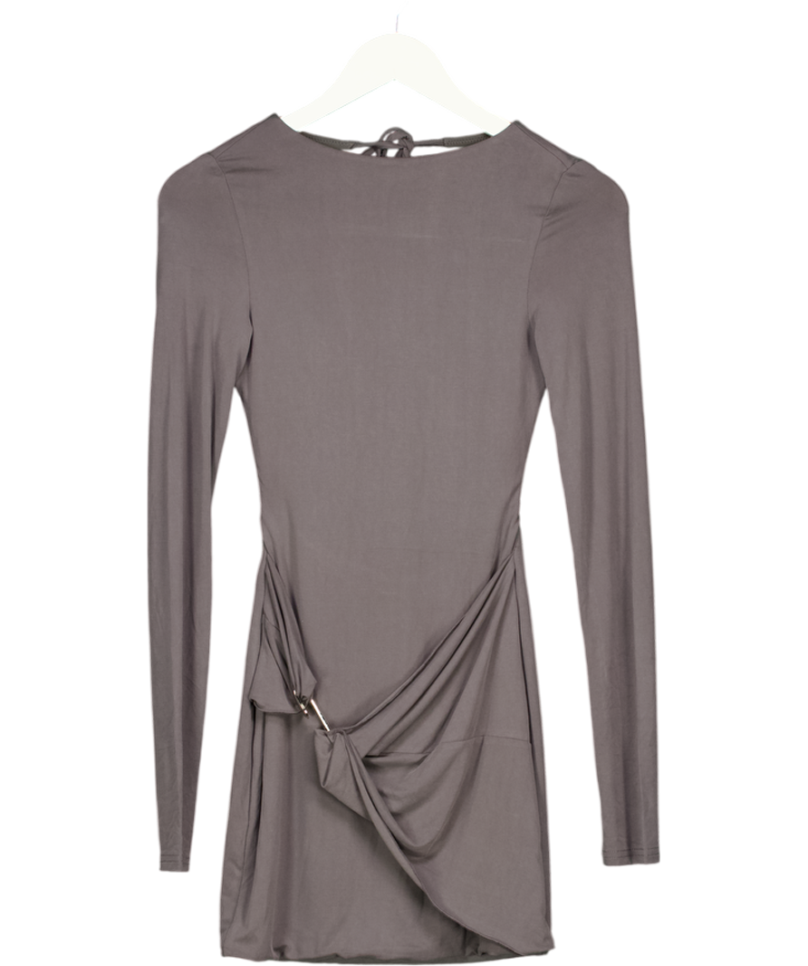 White Fox Proof I Exist Long Sleeve Mini Dress Charcoal Grey UK XS