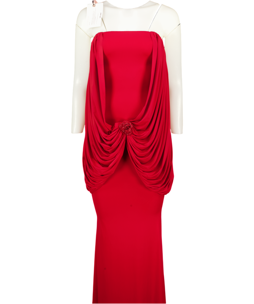 SELF CENTRD Red Rosee Bandeau Maxi Dress With Crystal Flower Detail UK S